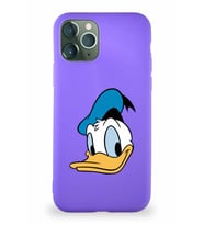 Apple iPhone 11 Pro Soft Premier Kapak Donald Duck-B Tasarımlı Silikon Kılıf - Mor (Şeffaf)