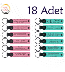Pembe & Turkuaz, 18’li Set, Kişisel Mesajlı Deri Anahtarlık, Türkçe Öğretmeninden Karne Sürprizi