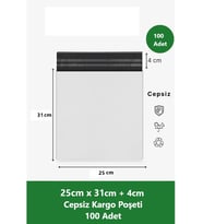 Cepsiz Kargo Poşeti 25 x 31+4 cm 100 Adet Beyaz Orta Boy
