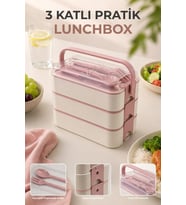 3 Katlı Bölmeli Kilitli Lunchbox Taşıma Saplı Kaşık Çatal