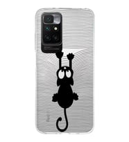 Redmi 10 2022 Uyumlu Kapak Çizgi Kedi (Siyah) Tasarımlı Şeffaf Silikon Kılıf