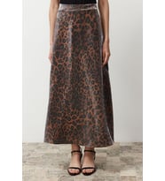 Moda Tesettür Regular Leopar Desen Gündüz Gece Uzun Boy Leopar Desenli Saten Dokuma Etek