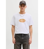 Jack & Jones JORCATSKILLS Front Baskılı Erkek Tişört  Bisiklet Yaka  Kısa Kollu (Beyaz)