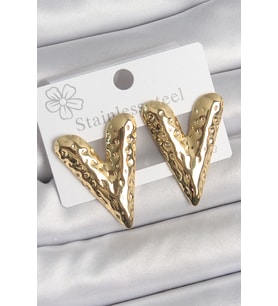 316 Çelik Gold Renk İşlemeli Kalp Model Kadın Küpe 5886 - HEP-3796-4094