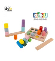 Smart Ahşap Renkli Silindirler El Becerileri Geliştirme Oyunu (Çok Renkli)
