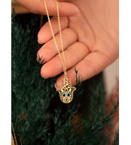 DKMN Gümüş Fatma'nın Eli Doğum Taşlı Gümüş Kolye Kadın Gümüş Kolye (Gold)