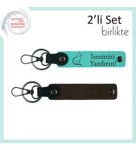Miyavla Gelen Dostluğu Temsil Eden, Pati Desenli, Kişisel Yazılı Anahtarlık, Turkuaz-Koyu Kahve