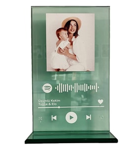Yeşil Cam Kişiye Özel Spotify Barkodlu Cam Plak, Kişiye Özel Fotoğraflı Spotify Şarkı Barkodlu Masaüstü Plak