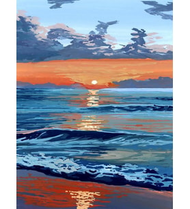 Dalgalar Vururken Sayılarla Boyama Seti 50x65 cm (Tuvale Gerili)