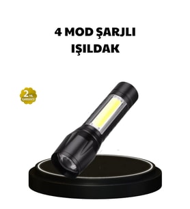4 Mod Şarjlı Işıldak Ultra Güçlü Cree LED Su Geçirmez Alüminyum Gövde