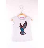 Toontoy Kız Bebek Tişört Pullu Kuş Baskı ( Gri-Melanj)