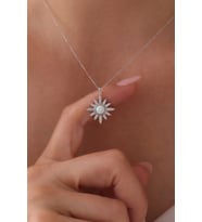 Gümüş Opal Taşlı Güneş Kolye - 925 Ayar Gümüş Kolye