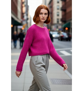 Kadın Oversize Super Crop Bisiklet Yaka Akrilik Triko Kazak Kış Günleri İçin İdeal Uzun Kollu Model