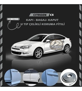 Citroen C5 Oto Araç Kapı Koruma Fitili 5metre Parlak Gri Renk