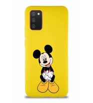 Samsung Galaxy A02S Soft Premier Kapak Mickey Mouse-A Tasarımlı Silikon Kılıf - Sarı (Şeffaf)