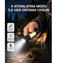 Ultra Dayanıklı 4 Mod Şarjlı Işıldak Suya ve Darbeye Dayanıklı 100.000 Saat LED Ömrü