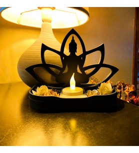 3D Baskı Lotus Buda Mumluk - Dekoratif Tealight Mumluk-Siyah