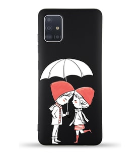 Samsung Galaxy A51 Uyumlu Lansman Kılıf Aşk Tasarımlı İçi Kadife Kapak-Siyah (Şeffaf)