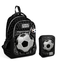 Coral High Siyah Beyaz Futbol Baskılı Erkek Çocuk Okul Çantası ve Organizer Kalemlik Seti 23653+11153 (Çok Renkli)