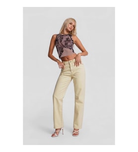 Kadın Ekru Straight Fit %100 Pamuk Jean Pantolon