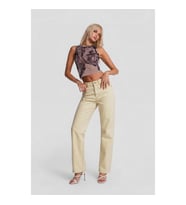 Kadın Ekru Straight Fit %100 Pamuk Jean Pantolon