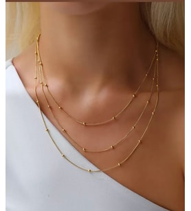 Dorika Model Üçlü Gold Altın Kaplama Paslanmaz Çelik Kolye