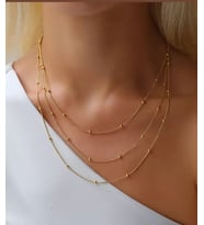 Dorika Model Üçlü Gold Altın Kaplama Paslanmaz Çelik Kolye