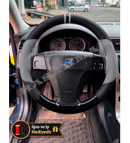 Volvo C70 Dikme Direksiyon Kılıfı Delikli Deri Parlak Siyah Gri Detay Çift Yüzük ve Dikiş 2006-2013