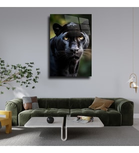 Leylaser Kara Siyah Panter Cam Tablo Duvar Dekoru