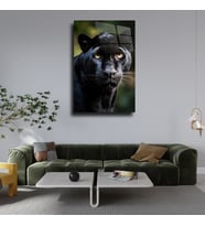 Leylaser Kara Siyah Panter Cam Tablo Duvar Dekoru