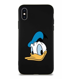 Apple iPhone X Soft Premier Kapak Donald Duck-B Tasarımlı Silikon Kılıf - Siyah (Şeffaf)