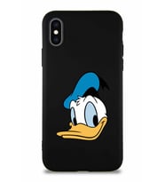 Apple iPhone X Soft Premier Kapak Donald Duck-B Tasarımlı Silikon Kılıf - Siyah (Şeffaf)