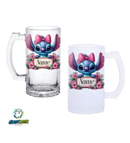 Kişiye Özel Stitch Kulplu Bira Bardağı Buzlu veya Şeffaf Seçenekli 0319