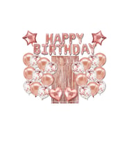Lüks Happy Birthday Rose Gold Folyo Balon, yıldız Ve Kalp Folyo Ve Şeffaf Balonlu Doğum Günü Seti