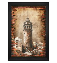 Galata Kulesi Motifli Kanvas Tablo 80 x 110 cm Siyah Çerçeve