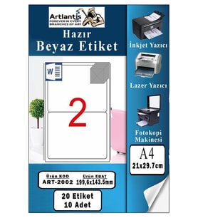 A4 Hazır Etiket 199.6x143.5 mm 10 Sayfa 1 Paket Kendinden Yapışkanlı Fotokopi Lazer İnkjet Kağıdı Yazıcılar İçin Uyumlu (Beyaz)