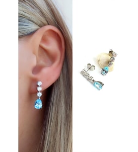 Sky Diamond Blue Aquamarin Taşlı 925ayar Gümüş Üzerine Altın Kaplama damla küpe