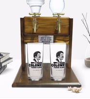 BK Gift Kişiye Özel Renkli Baskılı Çünkü Sen Çölüme Yağmur Oldun Tasarımlı İkili Rakı Bardağı ve Çift Musluklu Doğal Ahşap Rakı Standı-8 (Model 1)