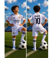 Real Madri'd Mbappe 2026 Yeni Sezon Futbol Çocuk Forması 4 lü set Çorap Bileklik Hediyeli