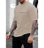 Erkek Baskılı Oversize Tshirt (Bej)