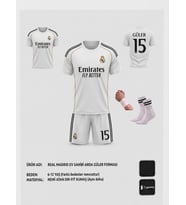 Real Madrid Arda Güler Yeni Sezon 15 Numara Forması 2025-2026 Üst+Alt+Çorap+Bileklik Set (Beyaz)