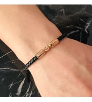 Erkek Bileklik, Kancalı Model Şık Deri Kordon, Gümüş Rose Altın Kaplama Bileklik