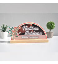 Çiçekli Ofis İsimliği , Masa İsimliği , Modern Masa İsimliği, Hediye Masa isimliği (RoseGold)