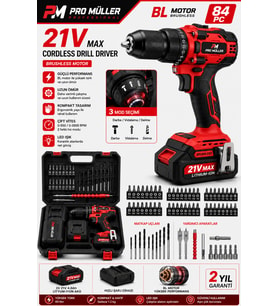 21V Kömürsüz Çift Akülü Metal Şanzıman Led Işıklı Darbeli Matkap 84pcs