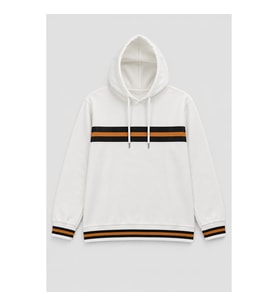 Kadın Kapüşonlu Çizgi Detaylı Ekru Sweatshirt