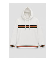 Kadın Kapüşonlu Çizgi Detaylı Ekru Sweatshirt
