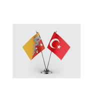 Bhutan Bayrağı ve Türk Bayrağı İkili Saten Masa Bayrağı Takımı
