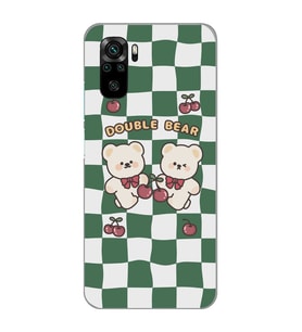 Xiaomi Redmi Note 10 / Note 10S Uyumlu Double Bear Tasarımlı Şeffaf Telefon Kılıfı