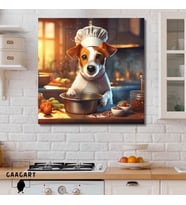 Kare Kanvas Mutfak Tablosu Aşçı Hayvanlar Sevimli Jack Russell