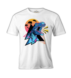 Dinosaur Shouting from a Triangle Background Beyaz Erkek Tshirt